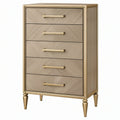Cassettiera 80 x 45 x 120 cm in legno beige con finiture dorate - stile classico a 5 cassetti