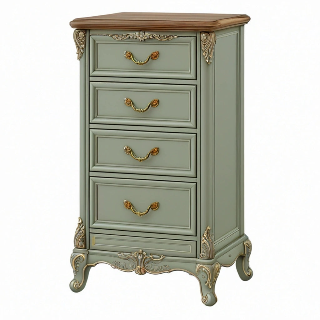 Cassettiera 65 x 45 x 125 cm in legno verde salvia con 4 cassetti stile classico