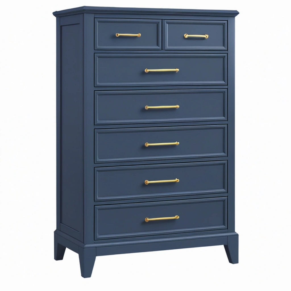 Cassettiera 90 x 45 x 130 cm in legno blu navy con 7 cassetti stile classico