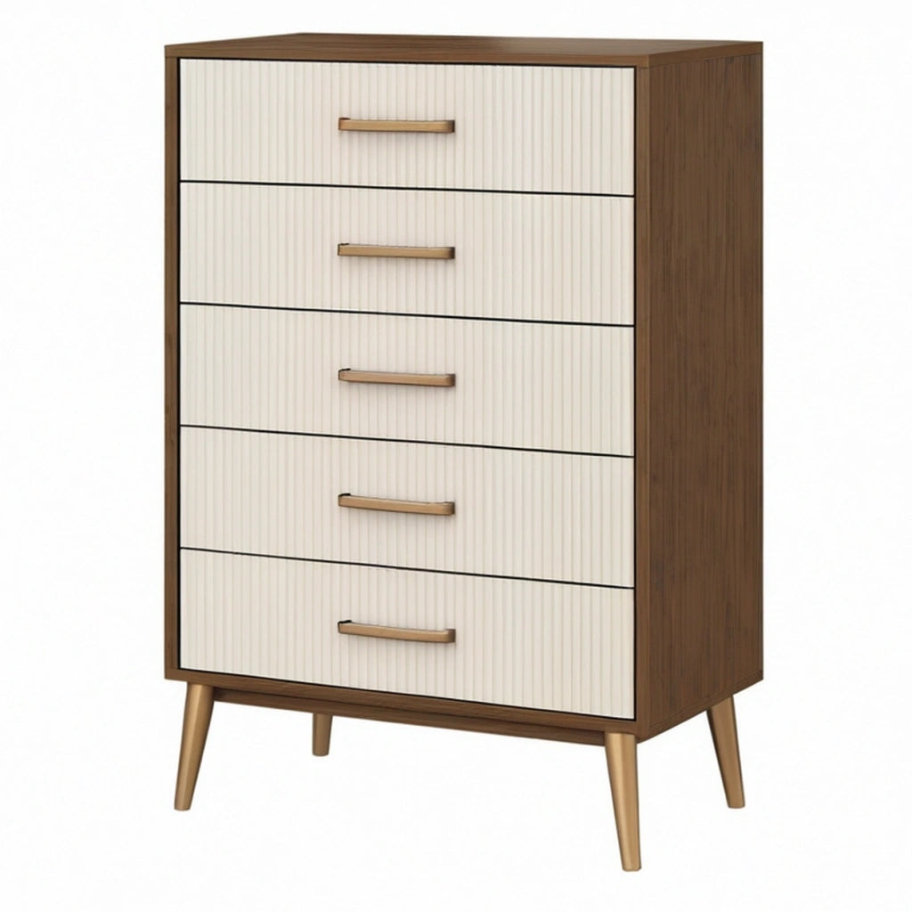 Cassettiera 80 x 40 x 120 cm in legno bianco e marrone con 5 cassetti stile moderno