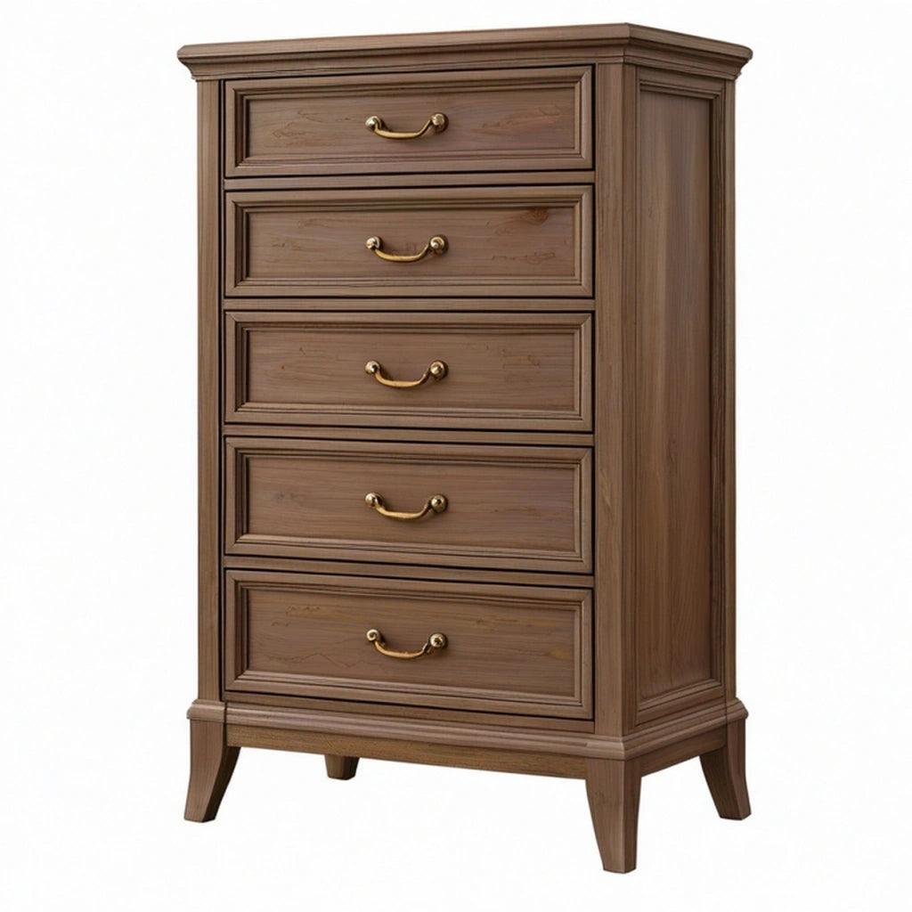 Cassettiera 80 x 45 x 120 cm in legno marrone con 5 cassetti stile classico