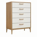 Cassettiera 80 x 40 x 120 cm in legno bianco e rovere a 5 cassetti stile moderno