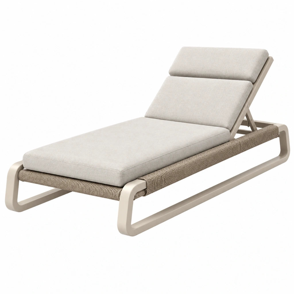 Lettino prendisole 200 x 75 x 85 cm in metallo beige con corda intrecciata e schienale regolabile
