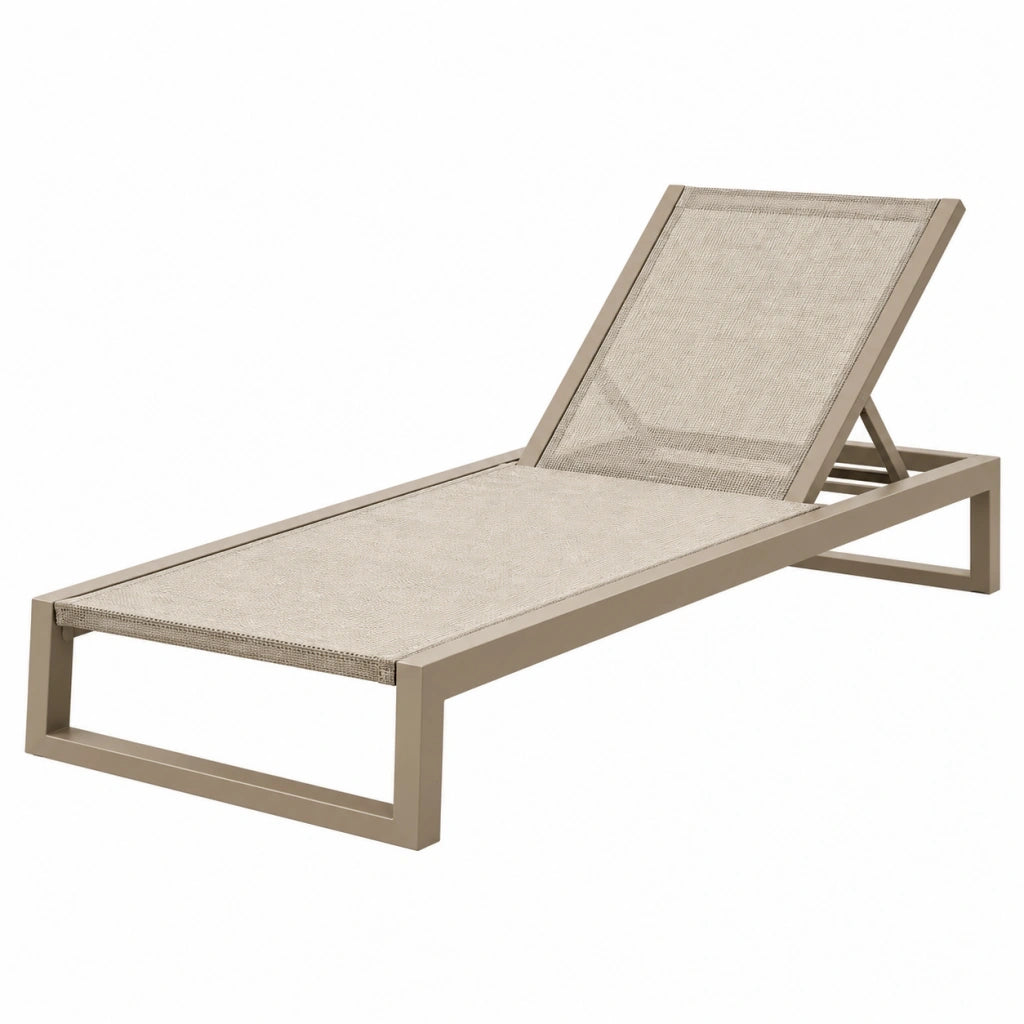 Lettino prendisole 200 x 70 x 85 cm in alluminio beige con schienale reclinabile per esterno