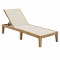 Lettino prendisole 200 x 65 cm in legno e tessuto beige con schienale reclinabile