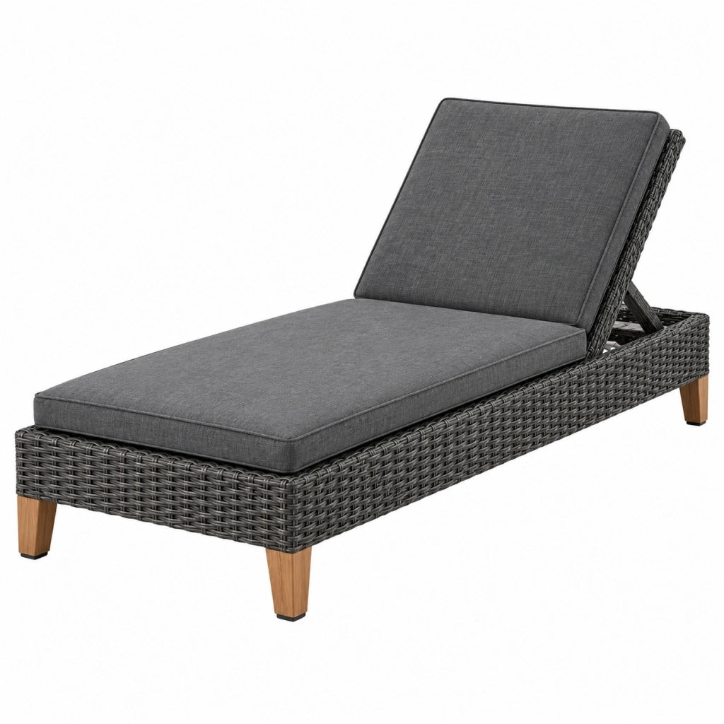 Lettino prendisole 200 x 70 x 85 cm in rattan sintetico grigio con schienale regolabile