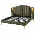 Letto matrimoniale 160 x 200 cm imbottito verde con struttura in metallo e luci integrate