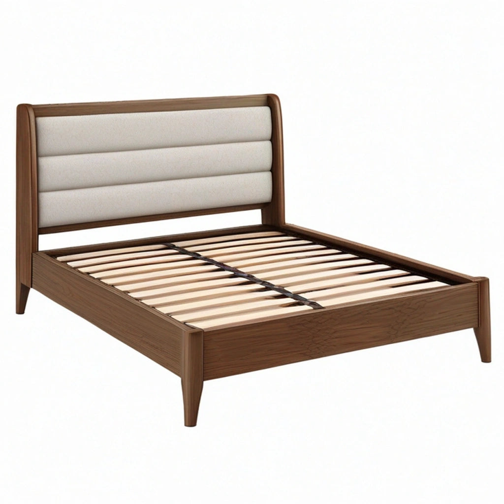 Letto matrimoniale 160 x 200 cm in legno marrone con testiera imbottita stile moderno