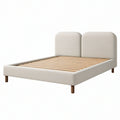 Letto matrimoniale 160 x 200 cm in tessuto beige con testiera imbottita e rete a doghe