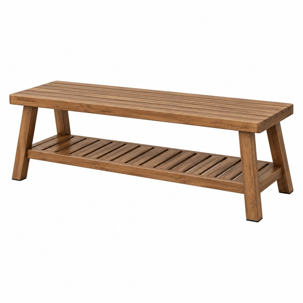 Panca da giardino 160x40x45 cm in legno marrone con ripiano stile rustico