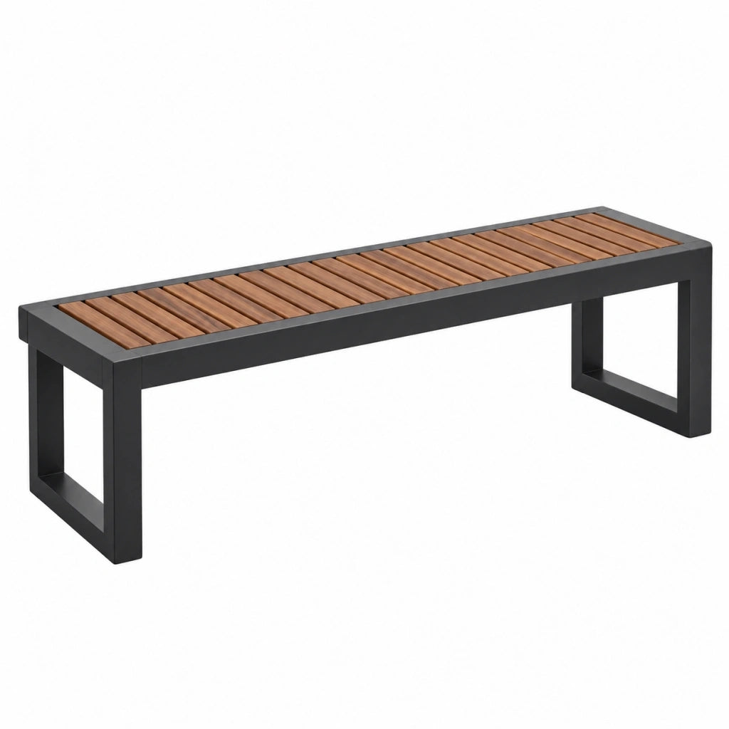 Panca da giardino 180 x 35 x 45 cm in legno e metallo marrone nero - stile moderno