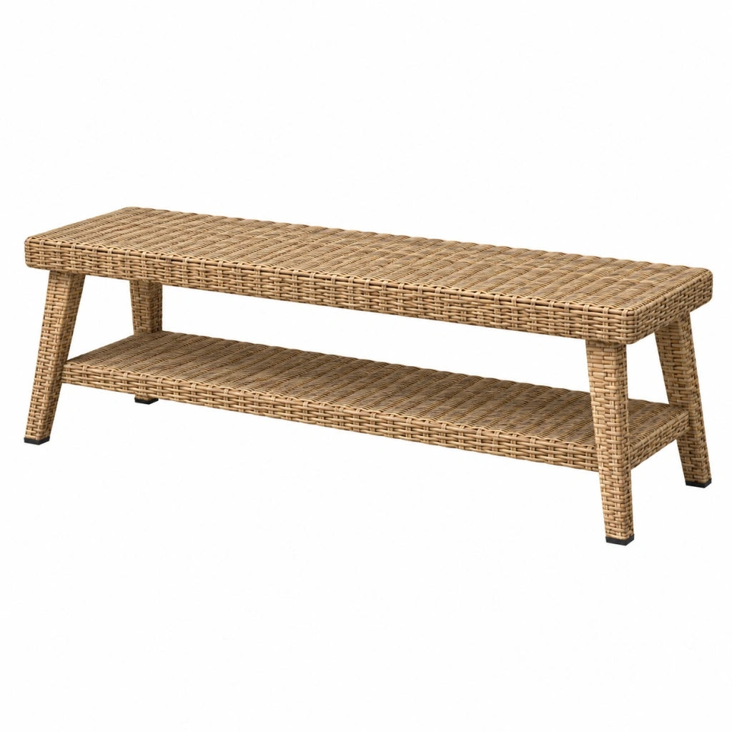 Panca da giardino 120 x 40 x 45 cm in rattan beige - con ripiano stile naturale