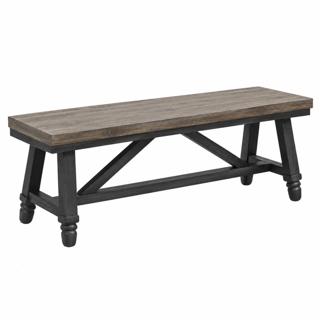 Panca 180 x 45 x 46 cm in legno marrone e nero stile rustico