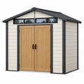 Casetta da giardino 240 x 180 x 220 cm in materiale composito beige con porte effetto legno - deposito esterno moderno