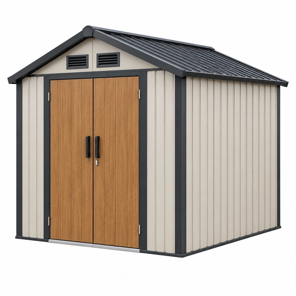 Casetta da giardino 213 x 130 x 173 cm in acciaio zincato beige e marrone - doppia porta ventilata