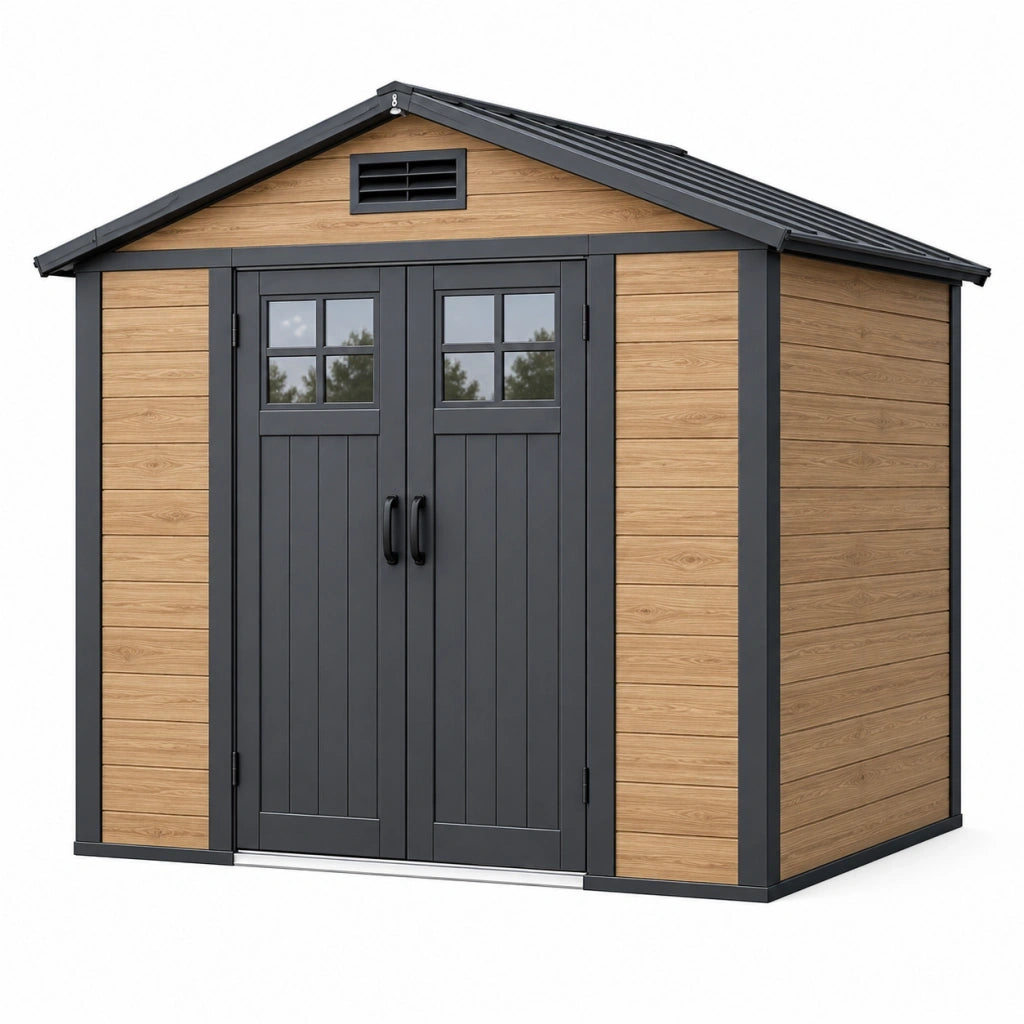 Casetta da giardino 210 x 180 x 210 cm in metallo marrone/nero con doppia porta
