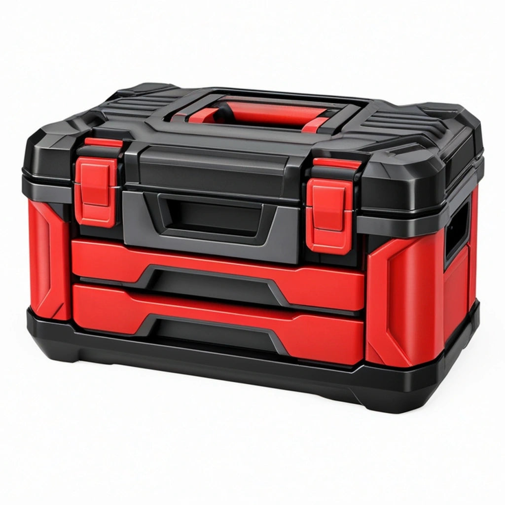 Cassetta portautensili 45 x 25 x 30 cm in plastica rosso/nero con cassetti e maniglia