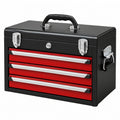 Cassetta portautensili 40 cm in metallo nero e rosso - 3 cassetti con maniglia