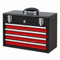 Cassetta portautensili 60 x 26 x 34 cm in metallo nero e rosso con 4 cassetti stile officina