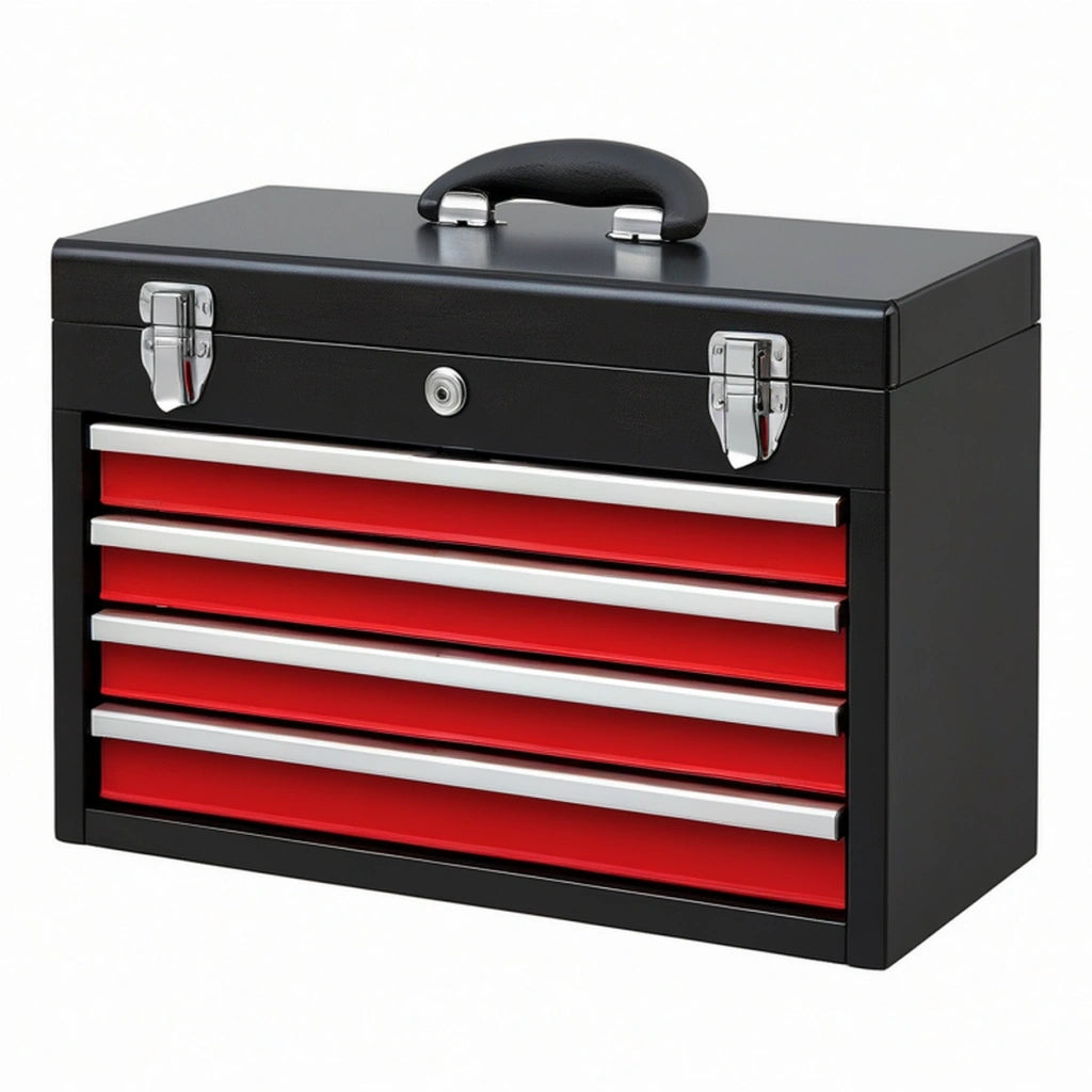 Cassetta portautensili 60 x 26 x 34 cm in metallo nero e rosso con 4 cassetti stile officina