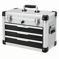 Cassetta portautensili 40 x 30 x 35 cm in alluminio argento e nero con 3 cassetti