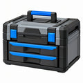 Cassetta portautensili 50 x 30 x 35 cm in plastica nera e blu con cassetti portatile